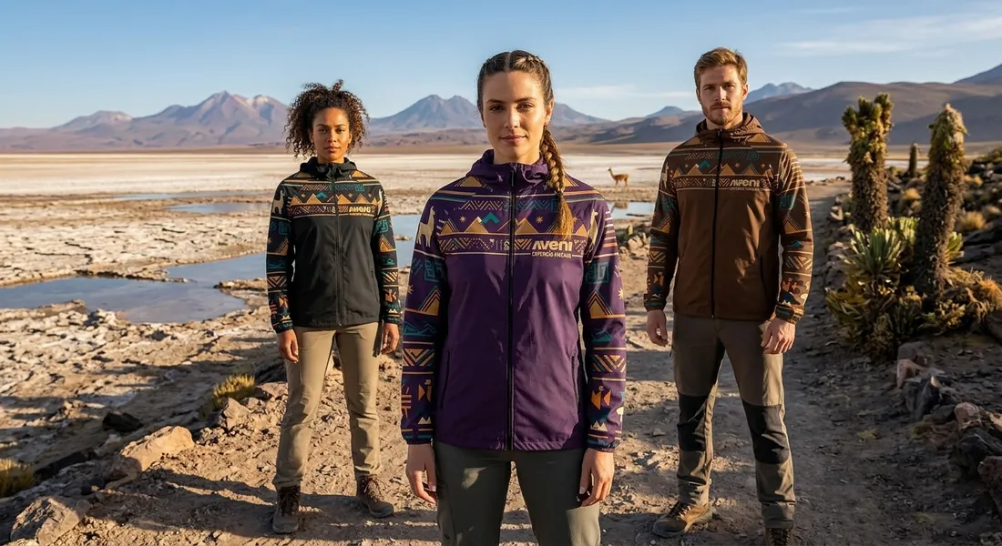 O corta-vento Aveni vestido no deserto do Atacama